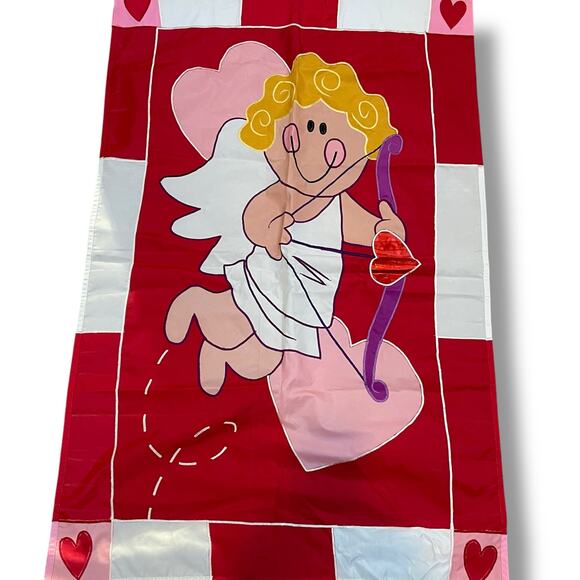 Vintage Valentines Day Cupid Heart Arrow Love Outdoor Garden Flag 28"W x 44"L - Picture 12 of 12